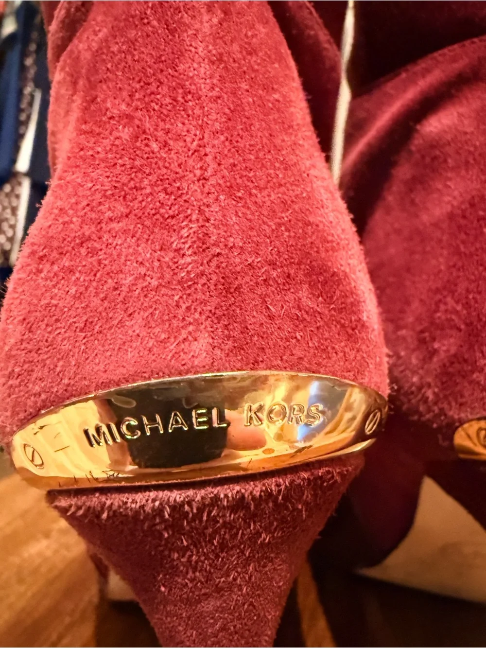Michael Kors Wine Leather & Suede Knee-High Stiletto Boot